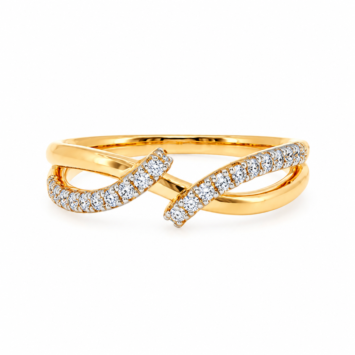 Wavy 14KT Gold Diamond Pave Ring