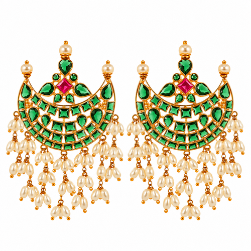 Zarqa Green 22KT Gold Dangle Earrings