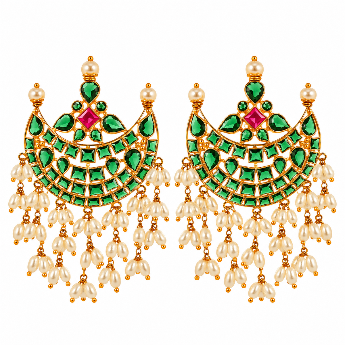 Zarqa Green 22KT Gold Dangle Earrings