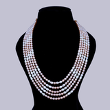 Classic 5-Layer Peach & White Pearl Necklace