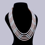 Classic 5-Layer Peach & White Pearl Necklace