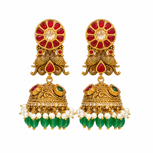 Rajwadi 22KT Gold Jhumka Earrings