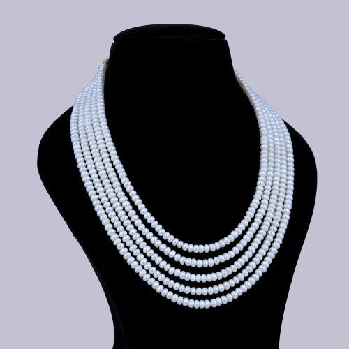 5-Layer Flat White Pearl Necklace