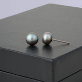 Achromatic Grey Pearl Stud Earrings