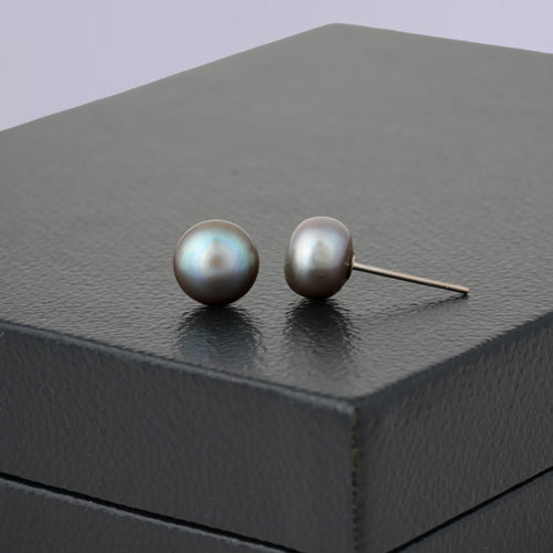 Achromatic Grey Pearl Stud Earrings