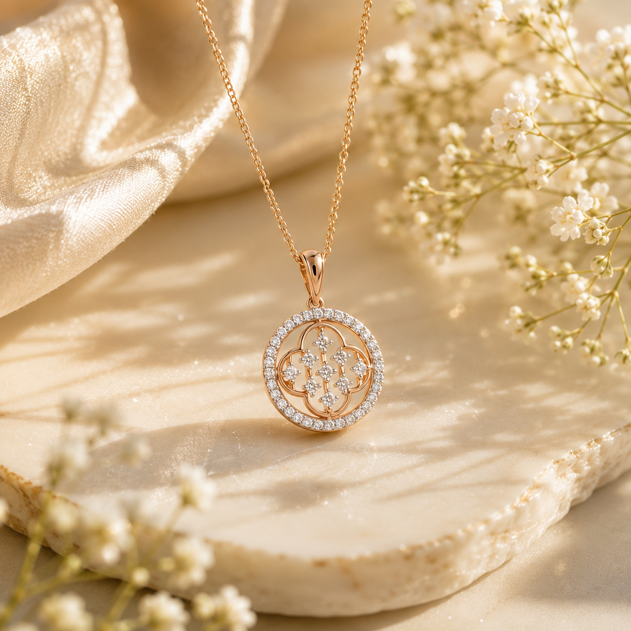 Adorable Flora 18KT Gold Diamond Pendant