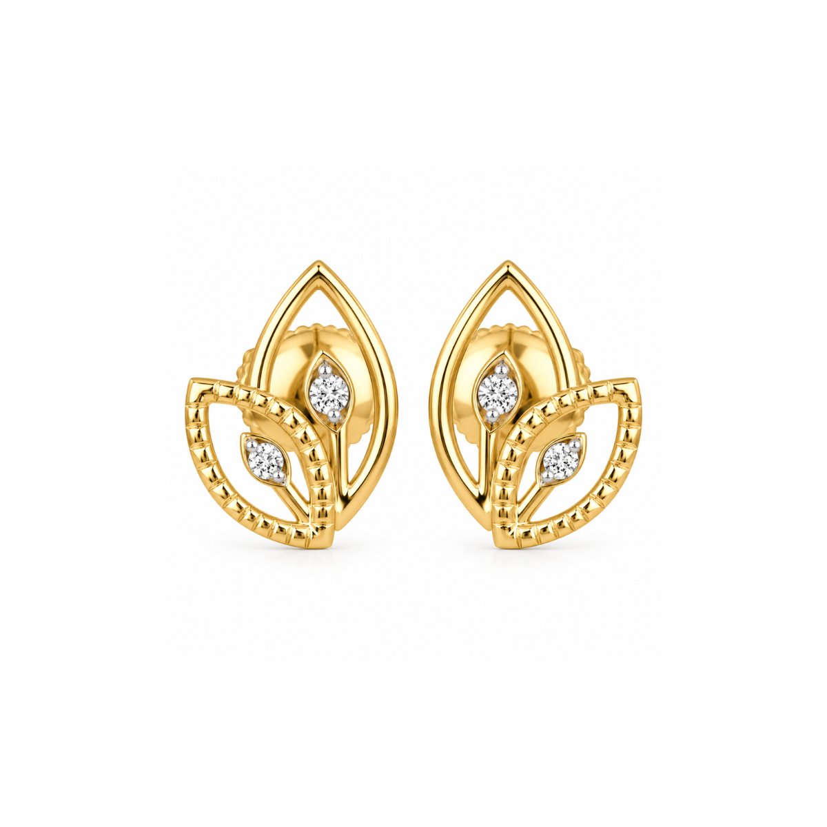 Angel Petal 14KT Gold Diamond Stud Earrings