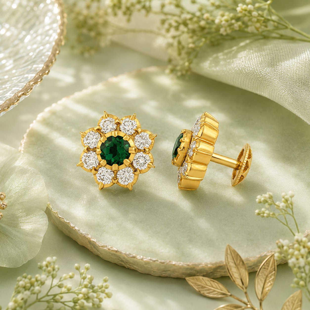 Blossom Base 22KT Gold Diamond Stud Earrings