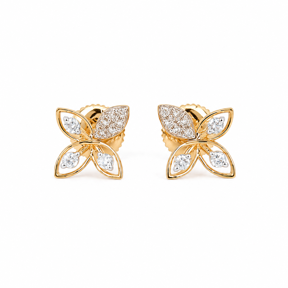 Bright Bloom 14KT Gold Diamond Stud Earrings