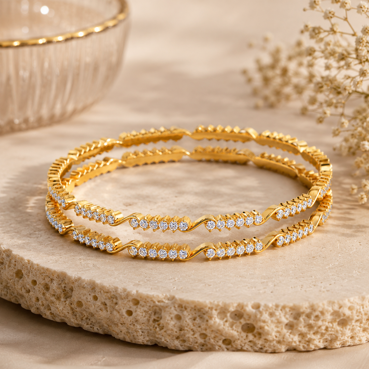 Brilliance Curve 22KT Gold Diamond Bangles