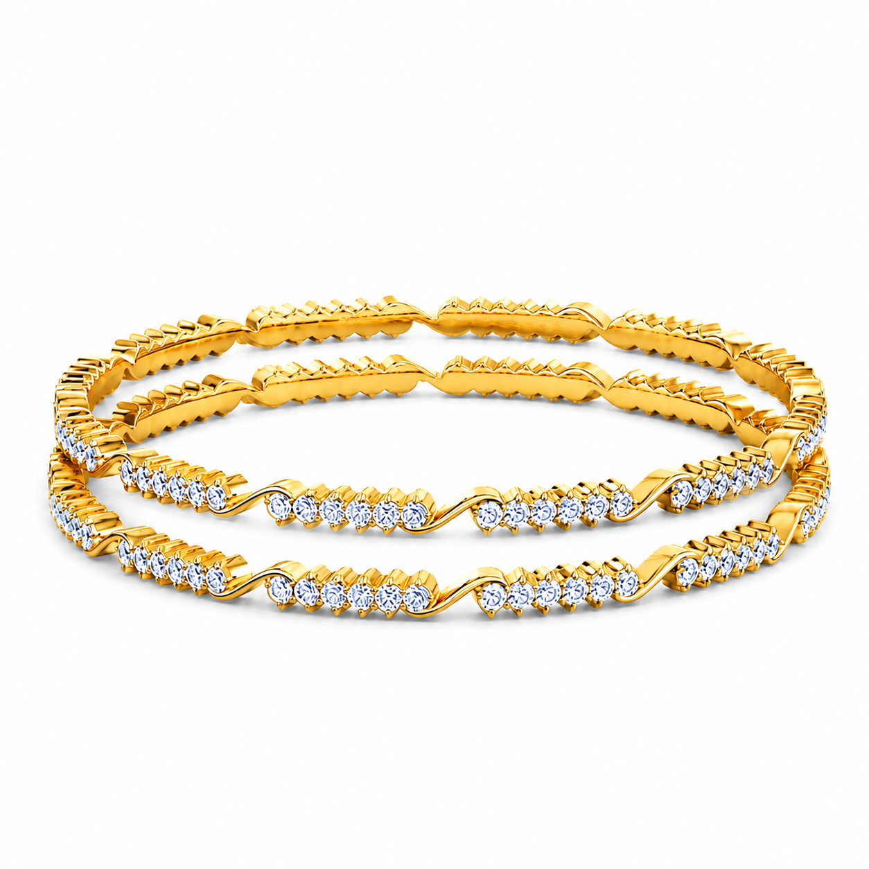 Brilliance Curve 22KT Gold Diamond Bangles
