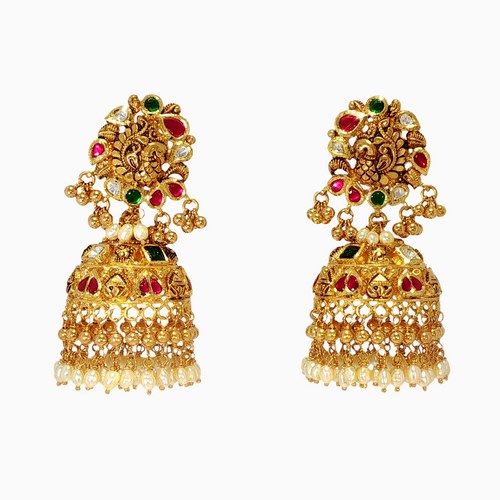 Chandrika 22KT Gold Kundan Jhumka Earrings