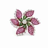 Pink Leaf Blossom 14KT Gold Diamond Ring
