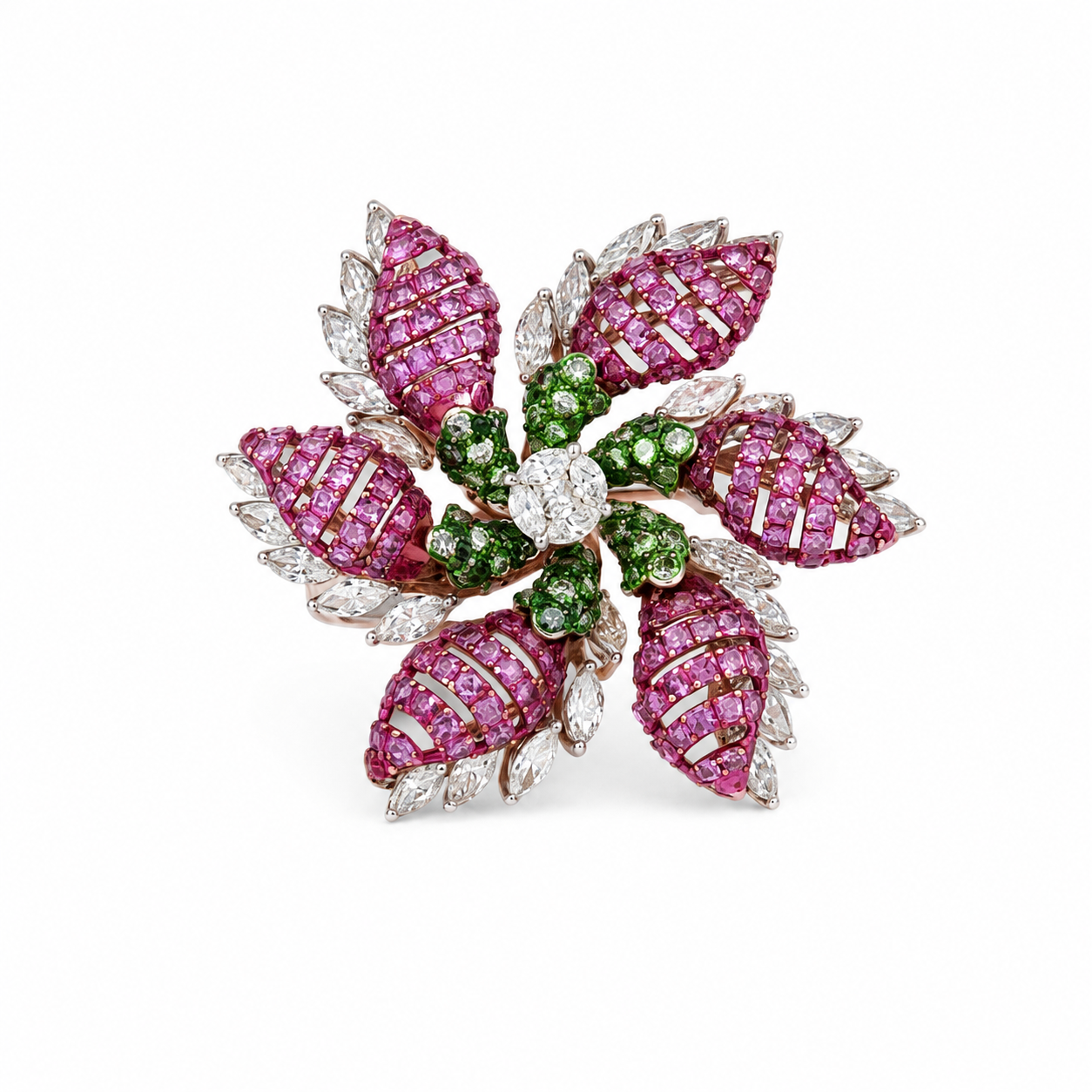 Pink Leaf Blossom 14KT Gold Diamond Ring