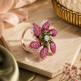 Pink Leaf Blossom 14KT Gold Diamond Ring