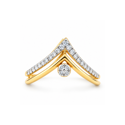 Chic Aura 14KT Gold Diamond Chevron Ring