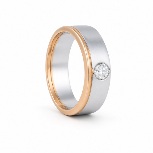 Classic Dual Tone 18KT Gold Diamond Band Ring
