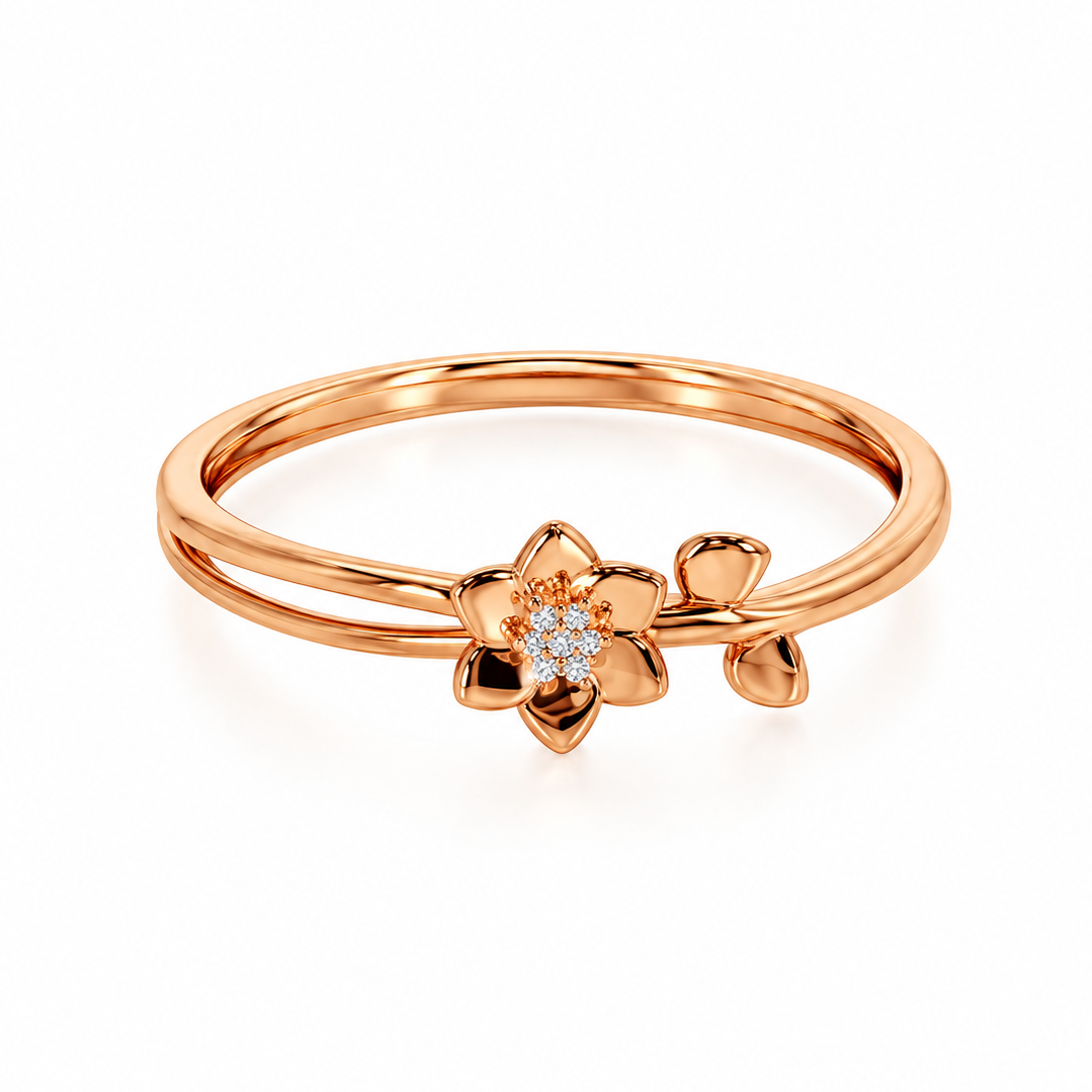 Cute Flower 14KT Gold Lab Grown Diamond Ring