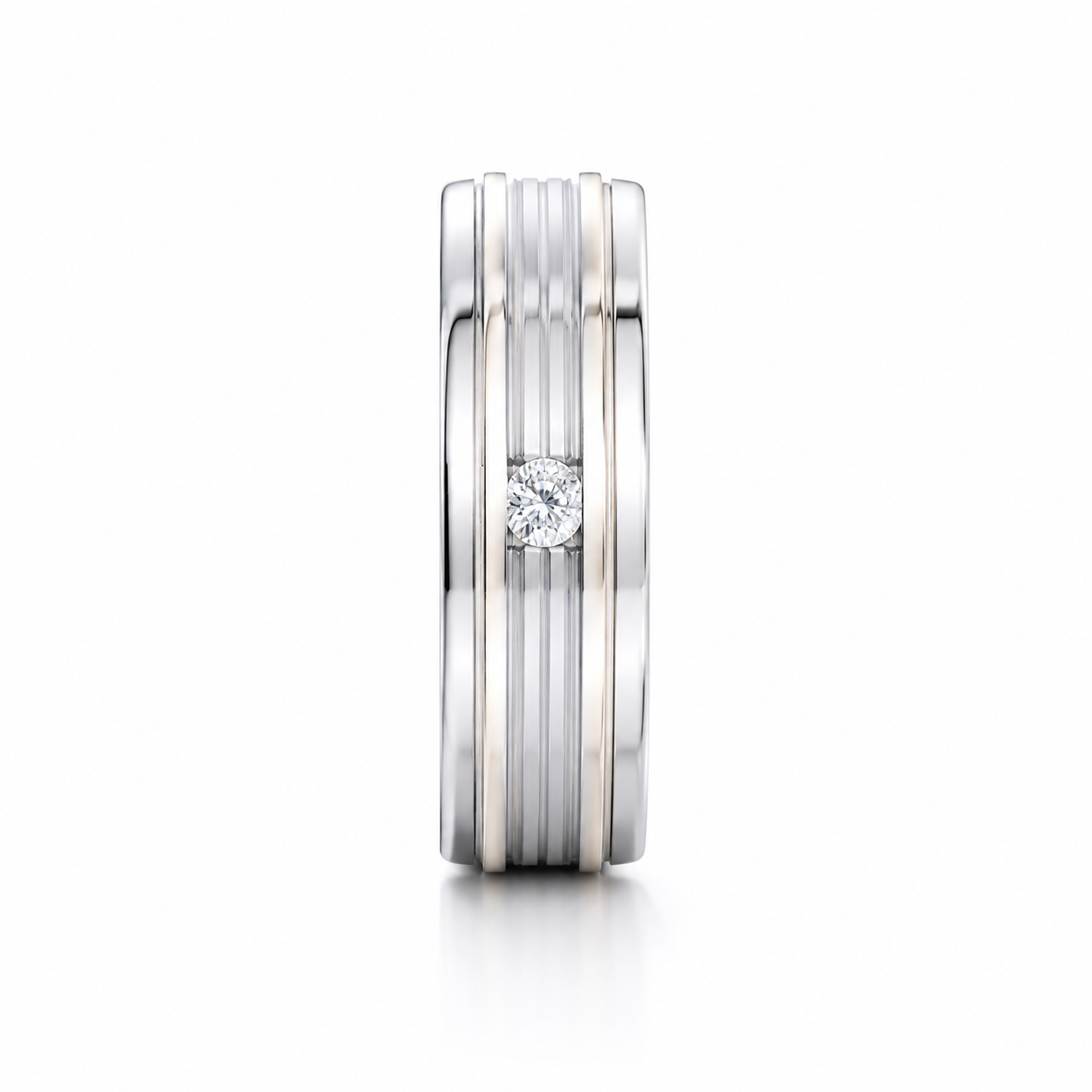 Classic Grooved 18KT Gold Diamond Ring