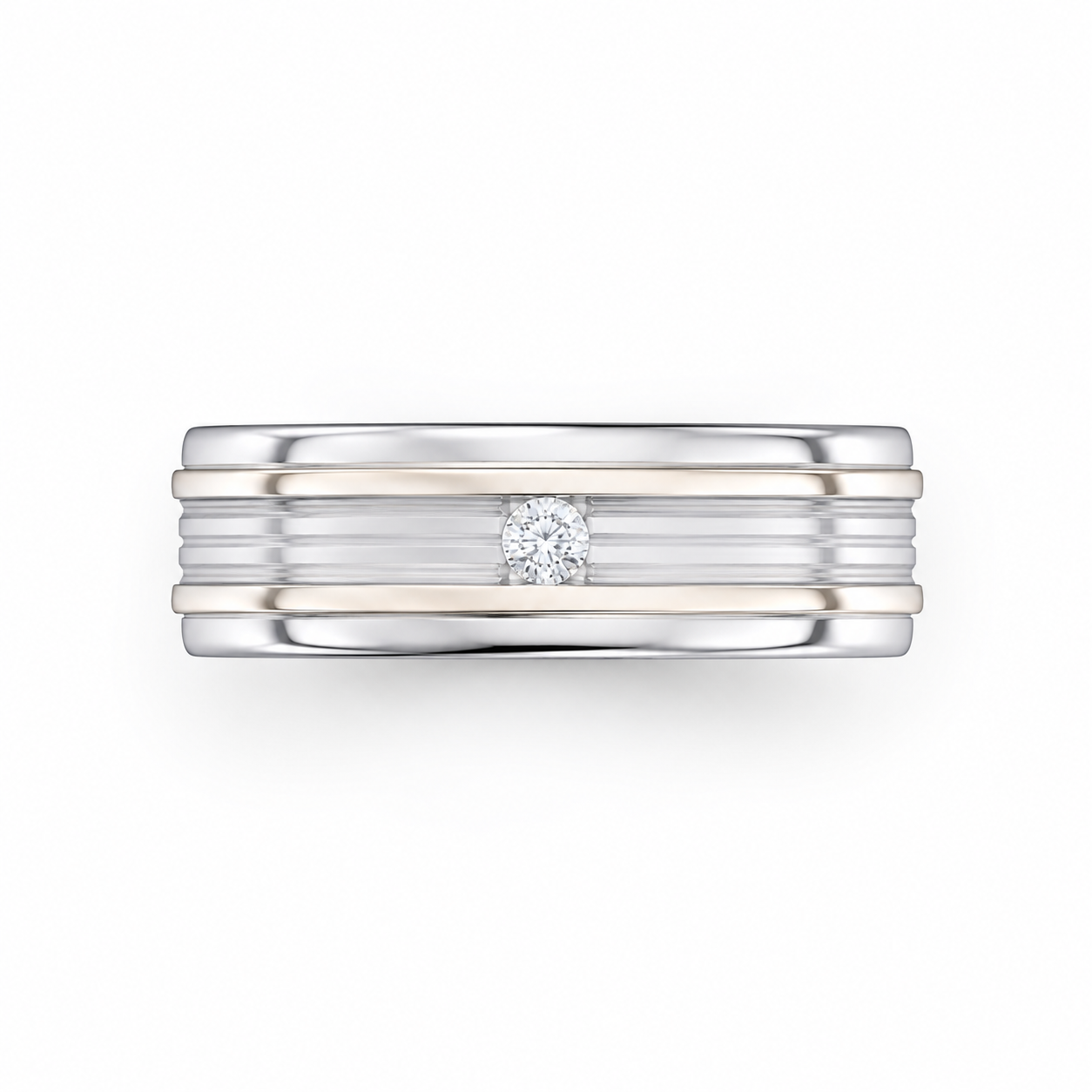 Classic Grooved 18KT Gold Diamond Ring
