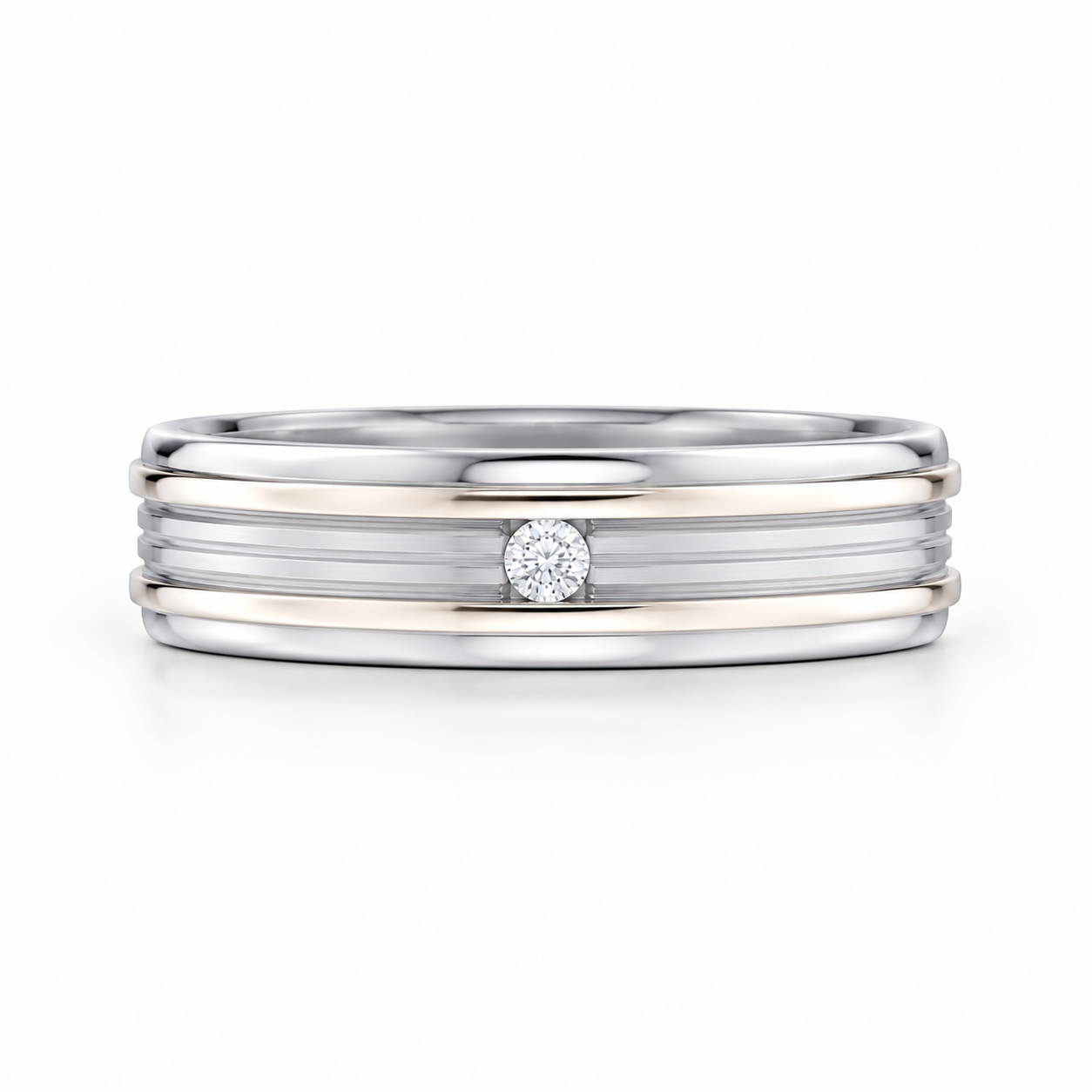 Classic Grooved 18KT Gold Diamond Ring