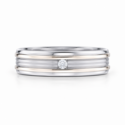Classic Grooved 18KT Gold Diamond Ring