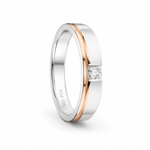 Elegant Dual Tone 18KT Gold Diamond Band Ring