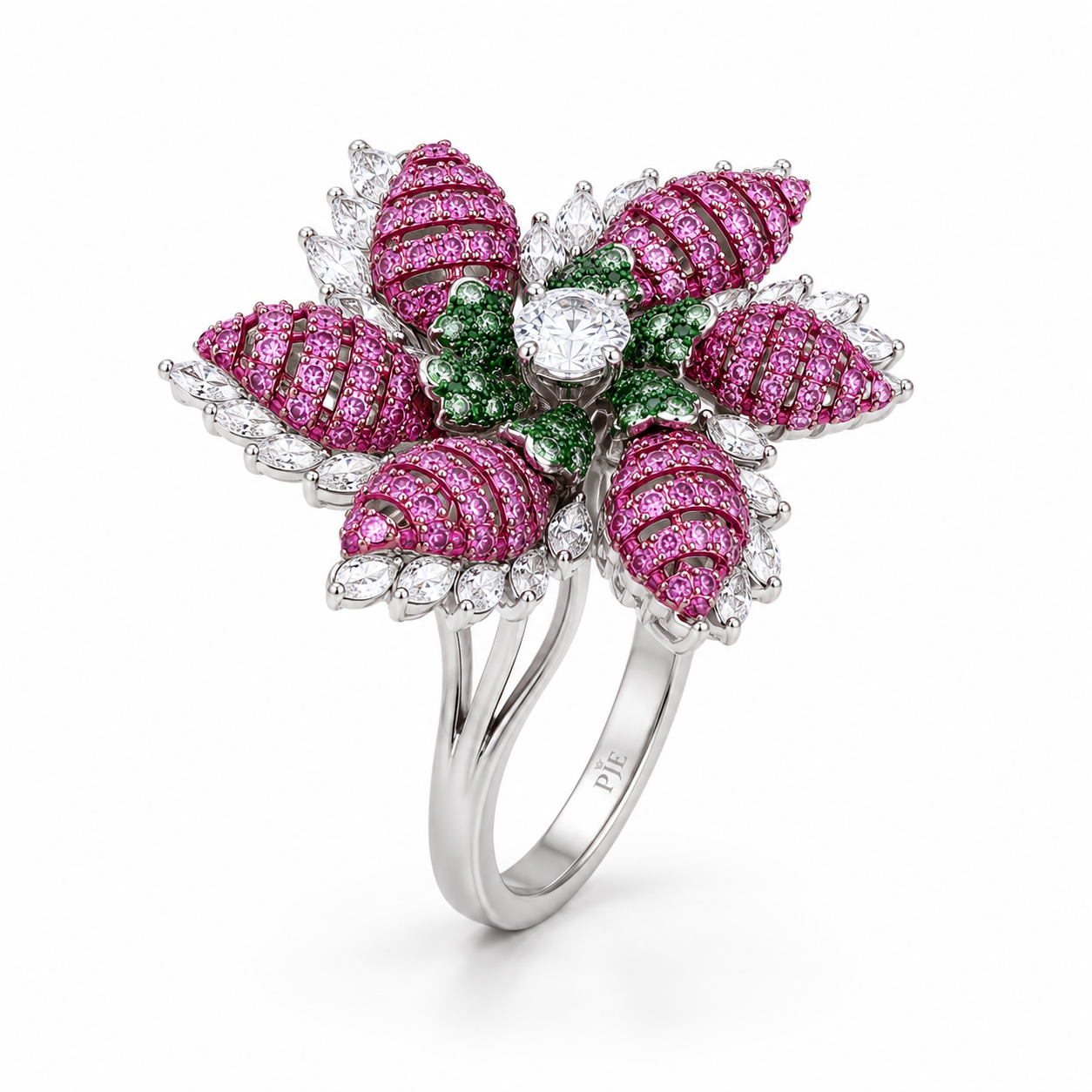 Pink Leaf Blossom 14KT Gold Diamond Ring