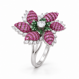 Pink Leaf Blossom 14KT Gold Diamond Ring
