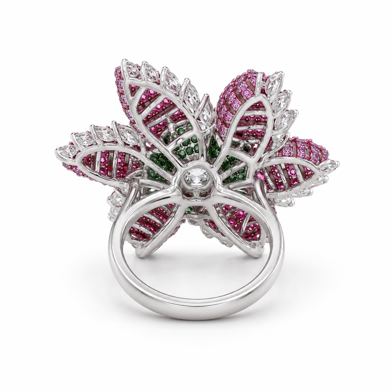 Pink Leaf Blossom 14KT Gold Diamond Ring