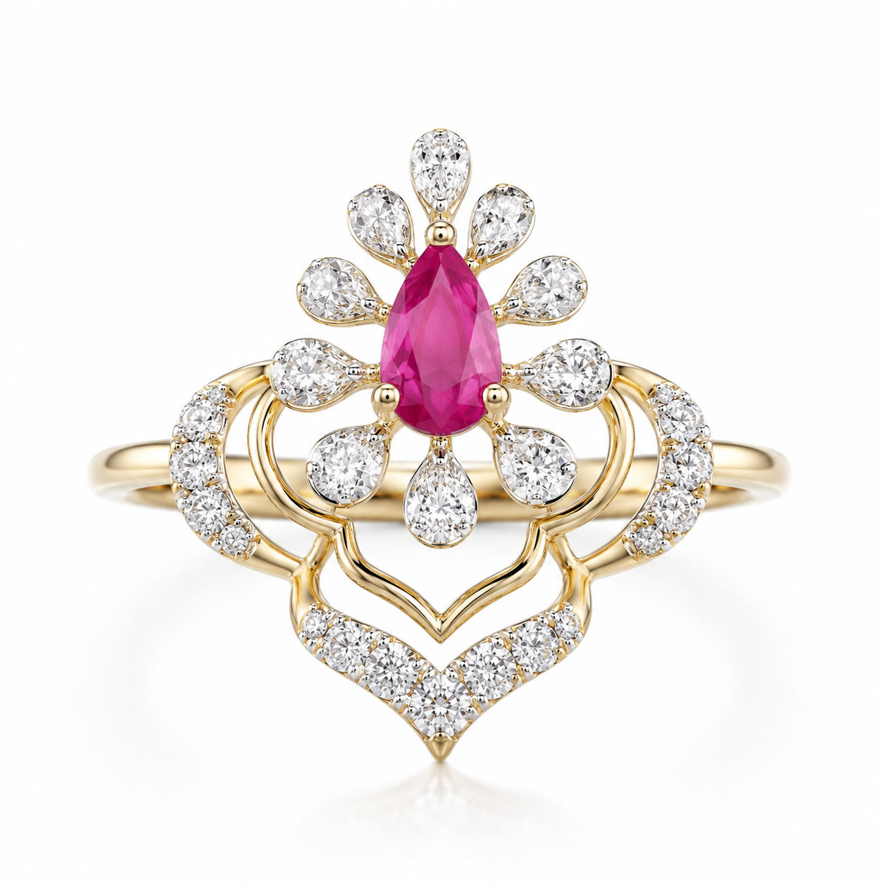 Pear Crown 14KT Gold Diamond Ring