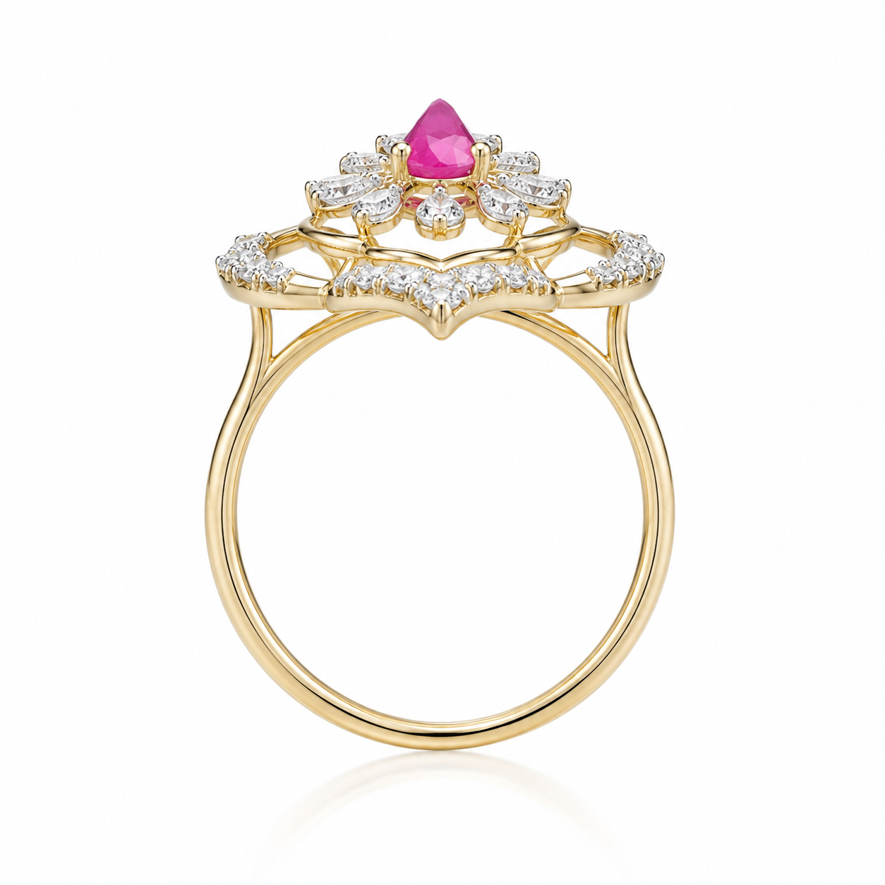 Pear Crown 14KT Gold Diamond Ring
