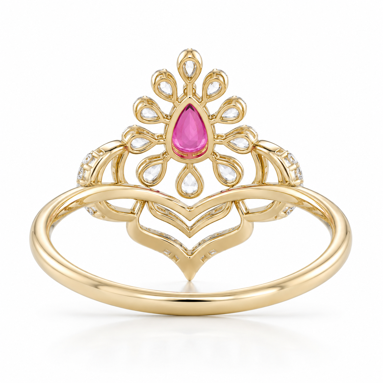 Pear Crown 14KT Gold Diamond Ring