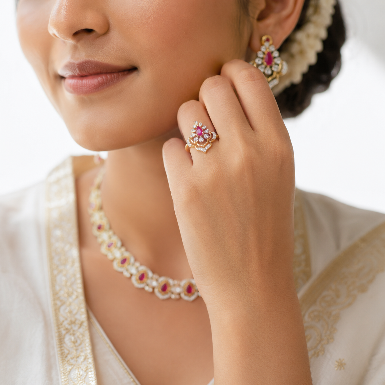 Pear Crown 14KT Gold Diamond Ring