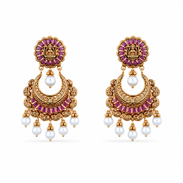 Yajnaseni 22KT Gold Temple Chandbali Earrings