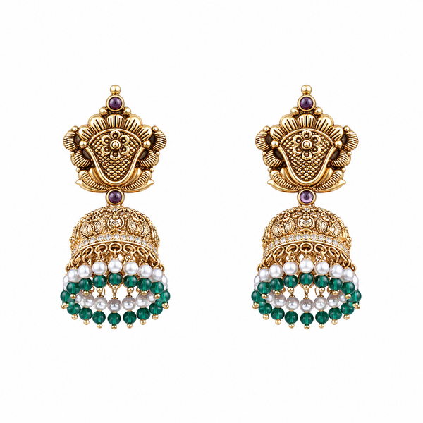 Vasudha 22KT Gold Antique Jhumka Earrings
