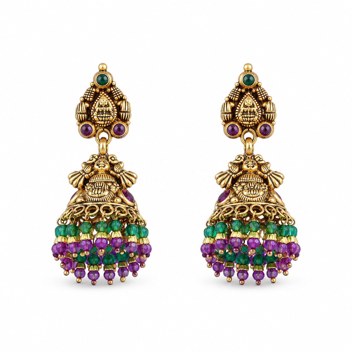 Divyani 22KT Gold Temple Jhumka Earrings
