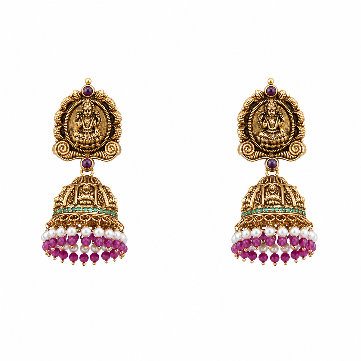 Vasavi 22KT Gold Temple Jhumka Earrings