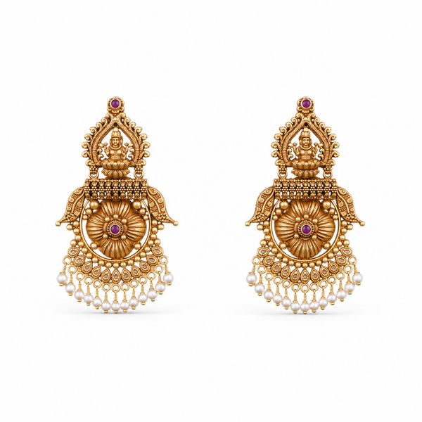 Vasumati 22KT Gold Temple Drop Earrings