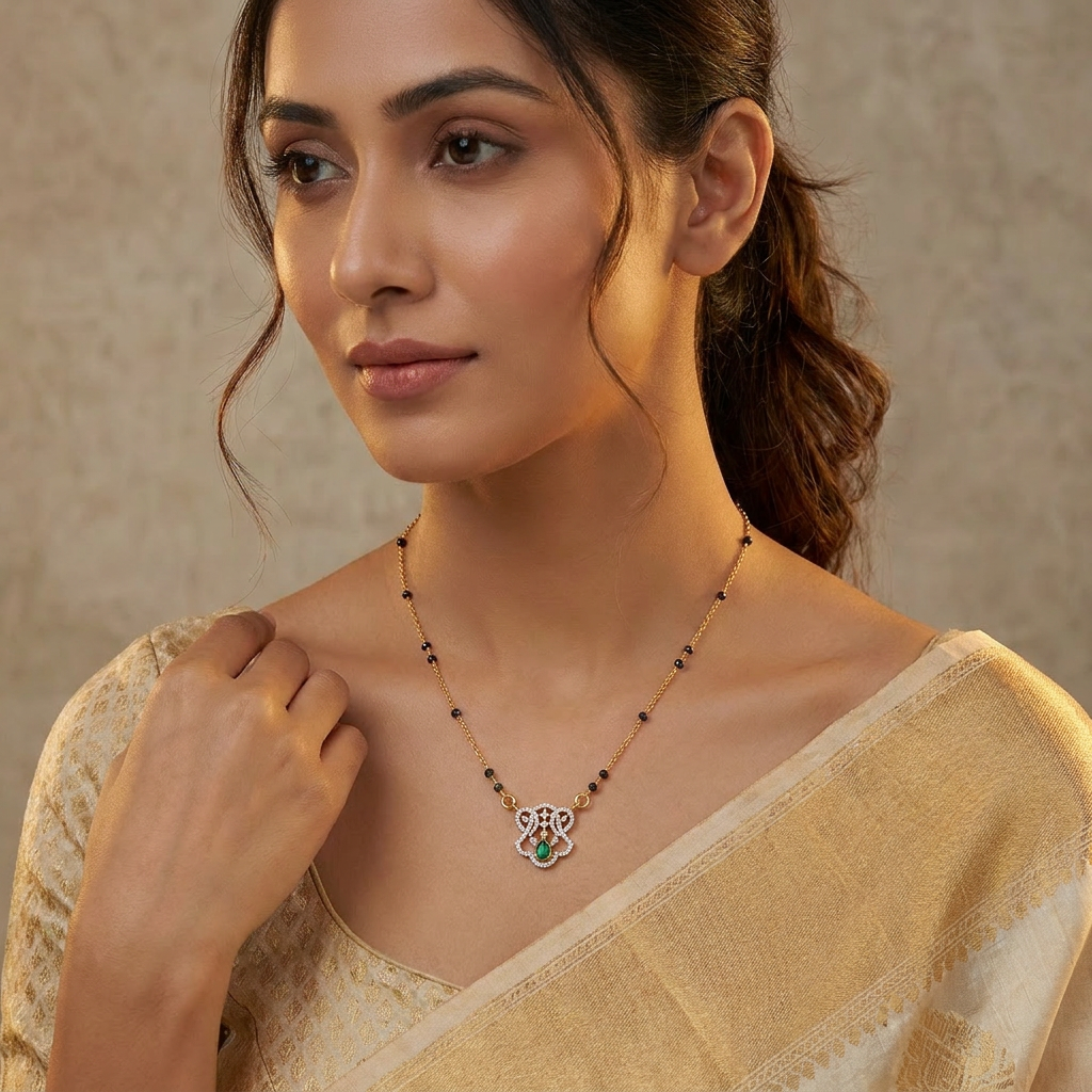 Emerald Glow 18KT Gold Diamond Mangalsutra