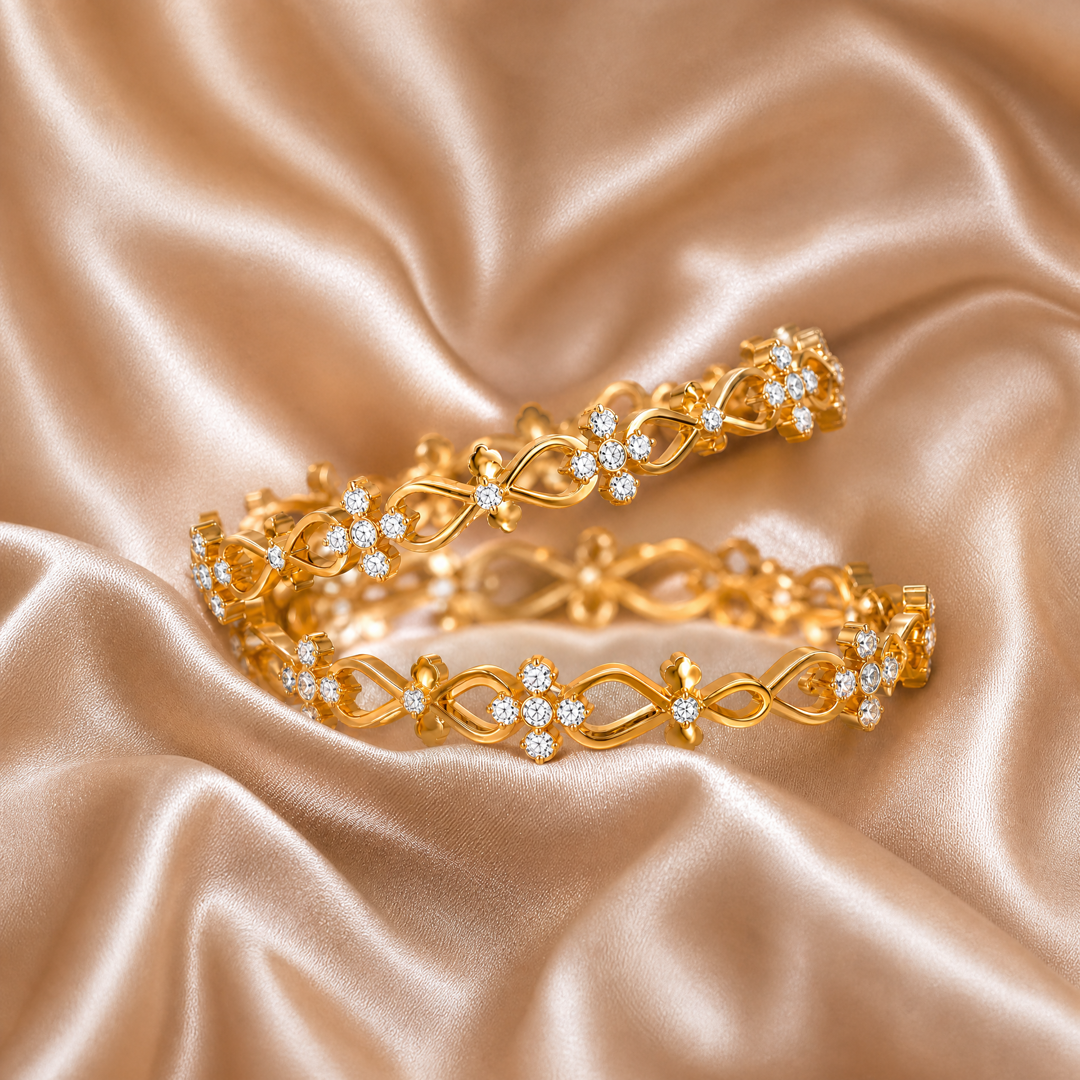 Floral 22KT Gold Diamond Bangles