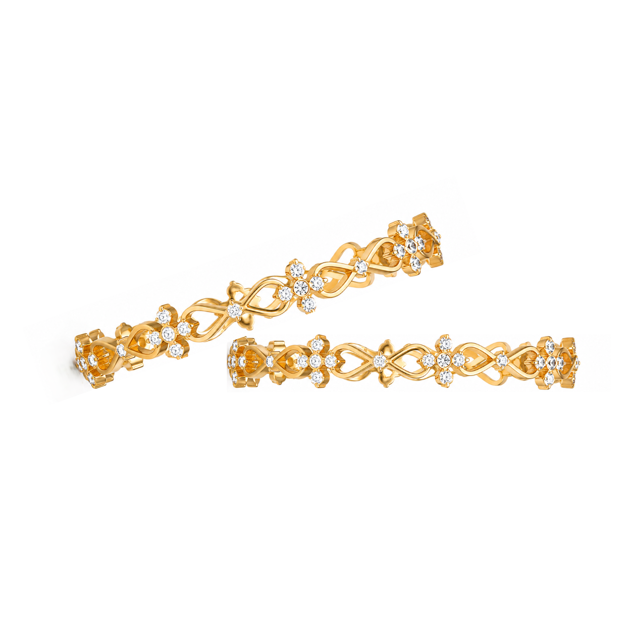 Floral 22KT Gold Diamond Bangles