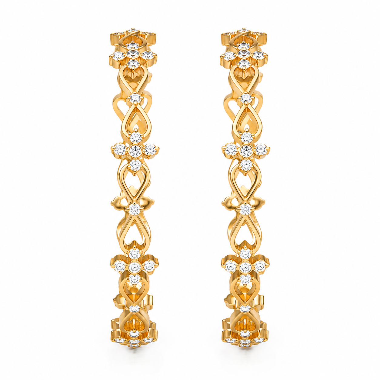 Floral 22KT Gold Diamond Bangles