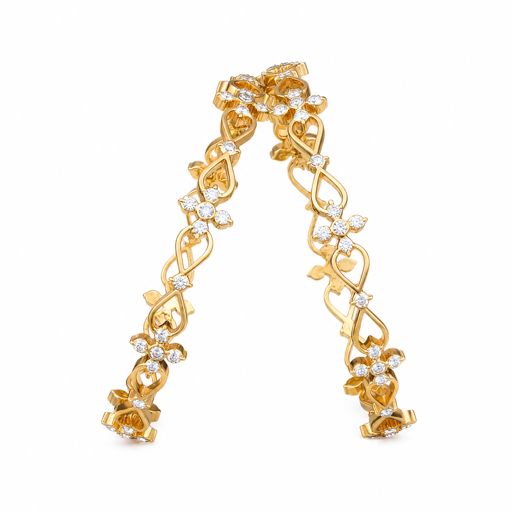 Floral 22KT Gold Diamond Bangles