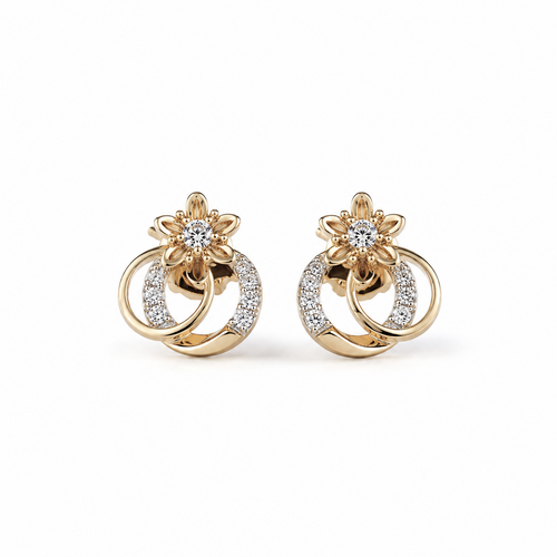 Floral Circlet 14KT Gold Diamond Stud Earrings