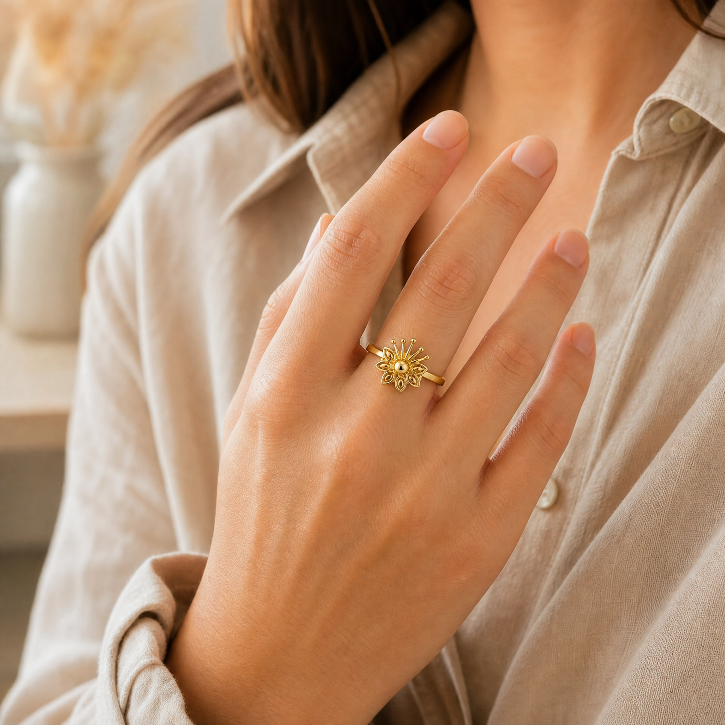 Floral Sunburst 22KT Gold Ring