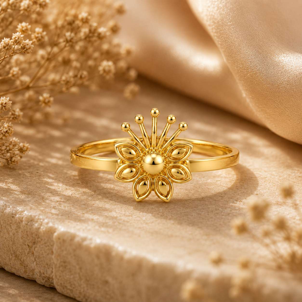 Floral Sunburst 22KT Gold Ring