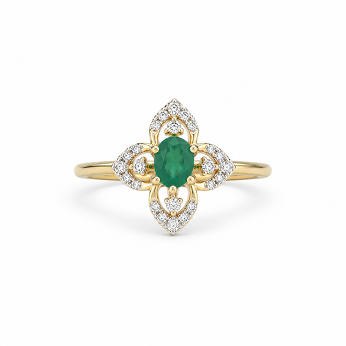 Flourish Emerald 14KT Gold Diamond Ring