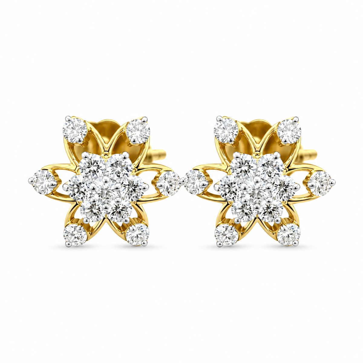 Flower Love 18KT Gold Diamond Stud Earrings