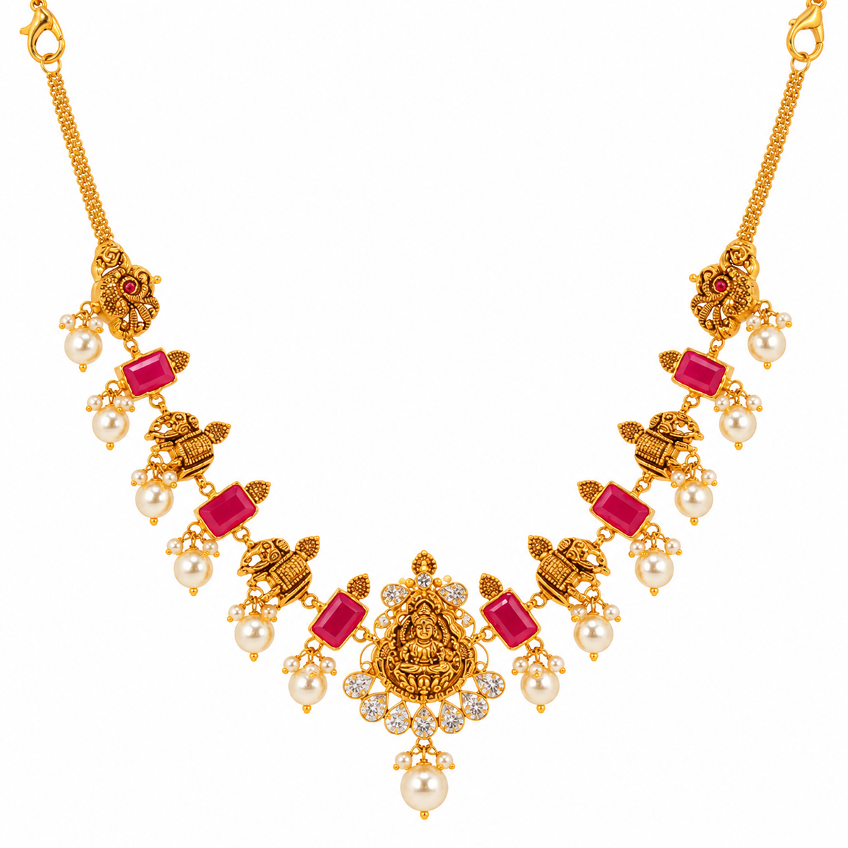 Gajraj Ruby 22KT Gold Temple Necklace